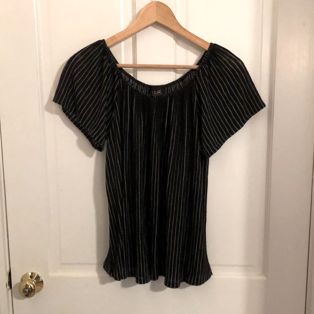 Pinstriped Off The Shoulder Top